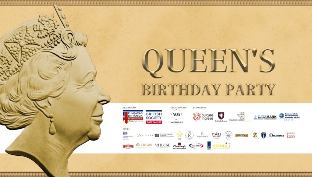 Arte do evento beneficente Aniversário da Rainha 2019, organizado pela British Society em prol da Fundação Britânica de Beneficência.