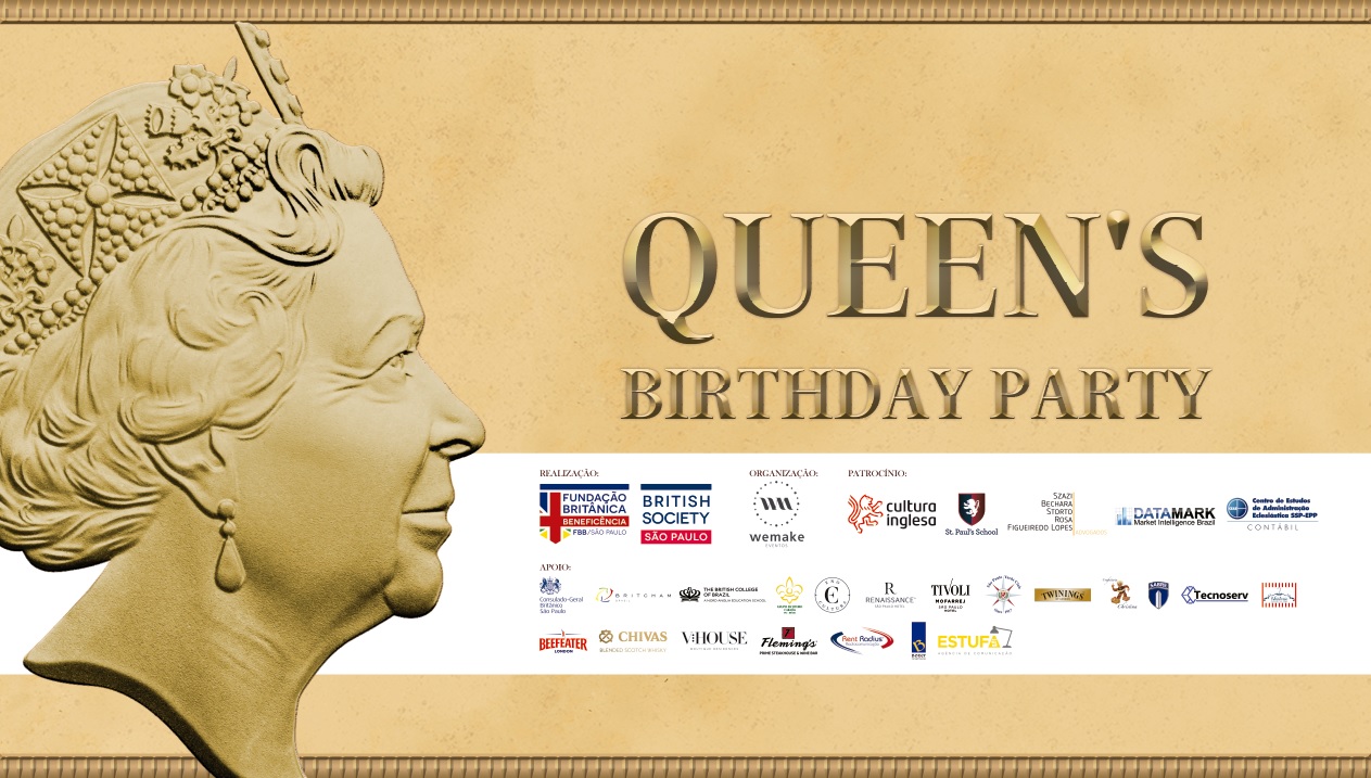 Arte do evento beneficente Aniversário da Rainha 2019, organizado pela British Society em prol da Fundação Britânica de Beneficência.